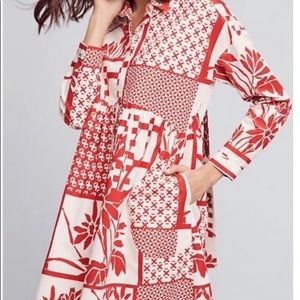 Preowned Anthropologie Maeve Printmaker Poplin Shirt Dress Size L
